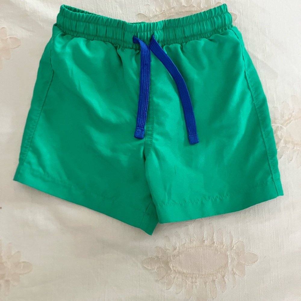 Primary 2T-3T Green Swim Trunks with Blue Drawstring